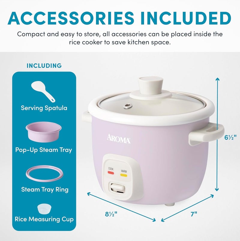 Aroma ® CoreCoat Rice Cooker with Pop-Up Food Steaming Basket (4 Cups Cooked, 2 Cups Uncooked) - Image 4